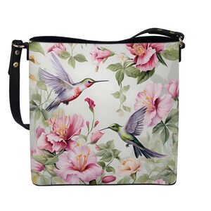 7627 Hummingbird Floral Print Bucket Bags PU Leather Hobo Tote Bag Purse